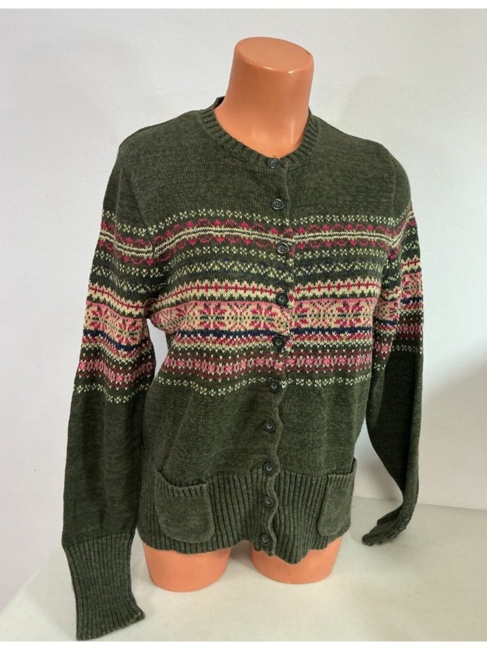 Tiara International Cardigan Sweater Fair Isle Womens Medium